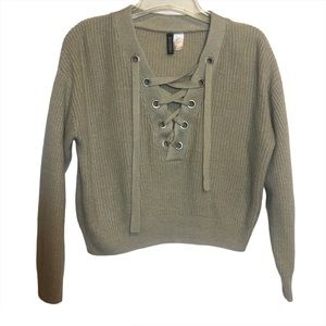 H&M Tan lace up ribbed sweater size XS